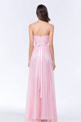 Modest Spaghetti-Straps Sweetheart Long Bridesmaid Dress with Sash-27dress